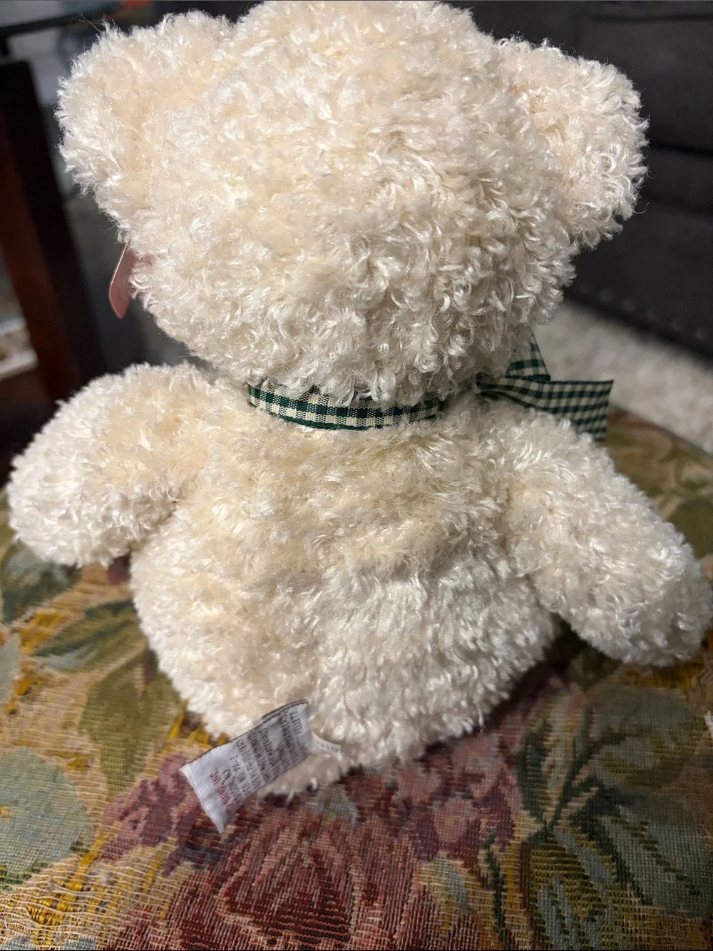 Gund 12” Vintage Luv Me Bear Cream Plush Bear with Green Gingham Bow